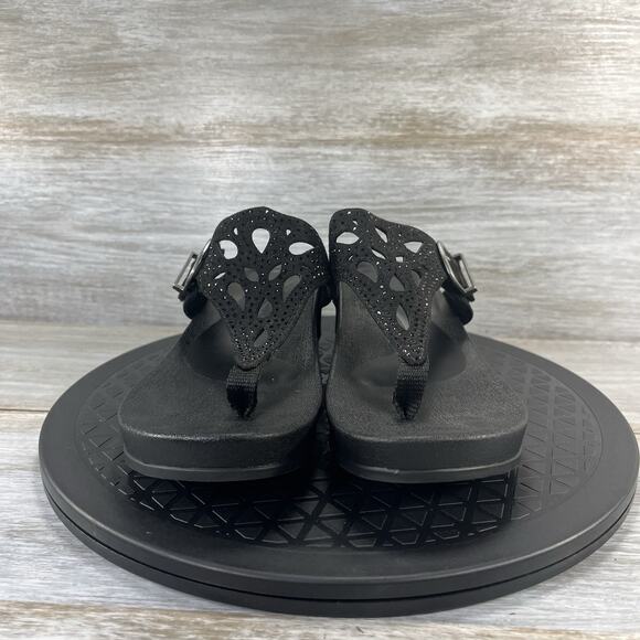 Aetrex Women’s Tasha Black Wedge Flip Flop Thong Sandals Size 6.5 - Picture 2 of 8